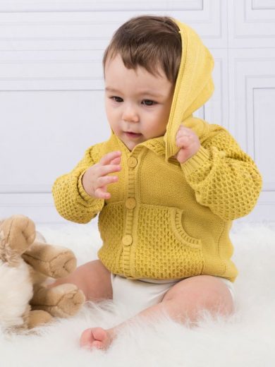 Cardigan giallo in cotone organico con cappuccio