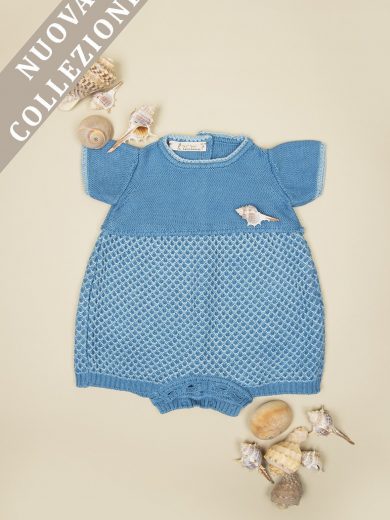 Pagliaccetto neonato azzurro in cotone biologico