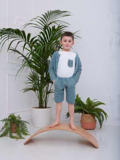 Cardigan aperto con tasche in cotone organico azzurro mare, clorofilla e indaco, GOPALA (pastorello)
