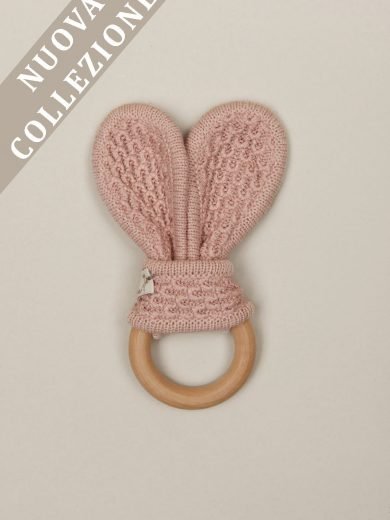 anello dentizione in legno e cotone organico rosa antico